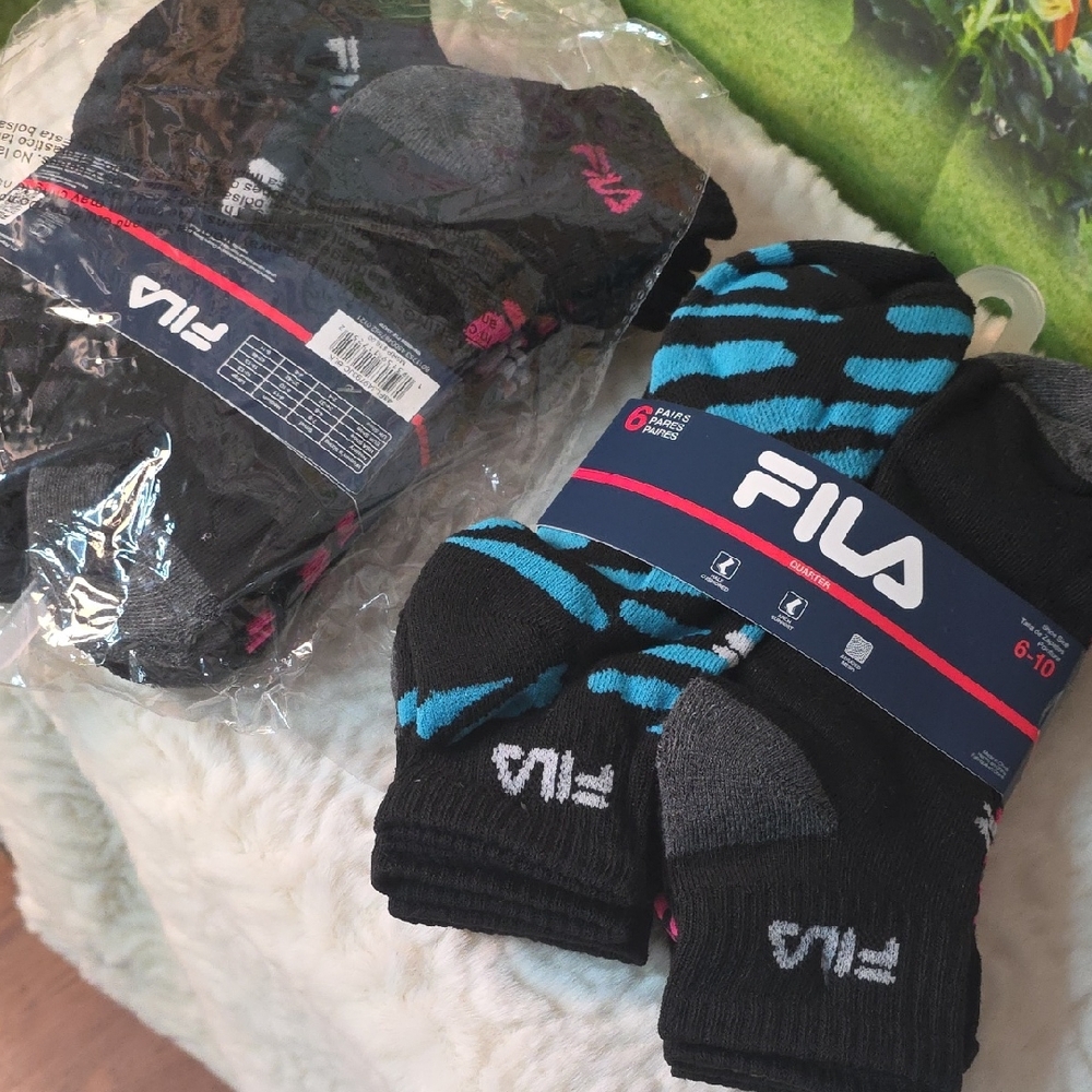 Fila Womens 12 Pairs Athletic Socks (2 Sets Of 6) Adorable Colors
